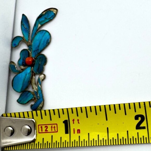 Vtg Kingfisher Blue Feather Floral Pin Brooch Hair Comb Piece Decor Coral #121 - Picture 4 of 5